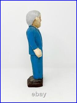 Stanley Rector Wood Carved Man Blue Suit Sculpture Signed Nova Scotia Folk Art