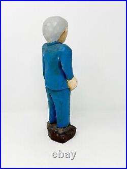 Stanley Rector Wood Carved Man Blue Suit Sculpture Signed Nova Scotia Folk Art