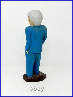 Stanley Rector Wood Carved Man Blue Suit Sculpture Signed Nova Scotia Folk Art