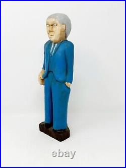 Stanley Rector Wood Carved Man Blue Suit Sculpture Signed Nova Scotia Folk Art