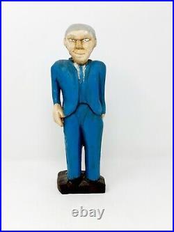 Stanley Rector Wood Carved Man Blue Suit Sculpture Signed Nova Scotia Folk Art