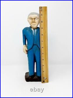 Stanley Rector Wood Carved Man Blue Suit Sculpture Signed Nova Scotia Folk Art