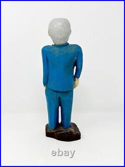 Stanley Rector Wood Carved Man Blue Suit Sculpture Signed Nova Scotia Folk Art