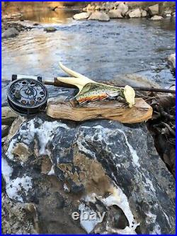 Steve Shaner, Brook Trout, native, rocks, fly fishing, wood, deer antler, fish, carving