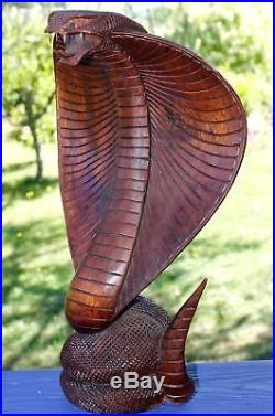 Striking Cobra Snake Statue hand Carved Suar Wood Sculpture carving Bali Art 16