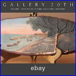 Stunning! 19th Century Harbor Painting Wood Carving! Vtg Orig. Art Oil Sculpture