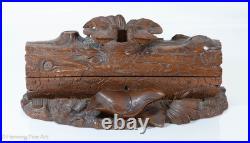 Stunning Antique Black Forest Carved Box, Tree Log with Birds Nest and Foliage Stunning Antique Black Forest Carved Box, Tree Log with Birds Nest and Foliage