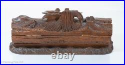 Stunning Antique Black Forest Carved Box, Tree Log with Birds Nest and Foliage Stunning Antique Black Forest Carved Box, Tree Log with Birds Nest and Foliage