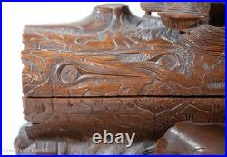 Stunning Antique Black Forest Carved Box, Tree Log with Birds Nest and Foliage Stunning Antique Black Forest Carved Box, Tree Log with Birds Nest and Foliage