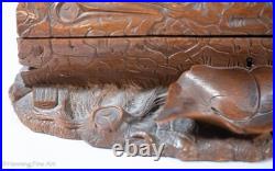 Stunning Antique Black Forest Carved Box, Tree Log with Birds Nest and Foliage Stunning Antique Black Forest Carved Box, Tree Log with Birds Nest and Foliage
