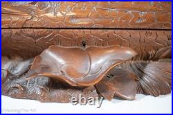 Stunning Antique Black Forest Carved Box, Tree Log with Birds Nest and Foliage Stunning Antique Black Forest Carved Box, Tree Log with Birds Nest and Foliage
