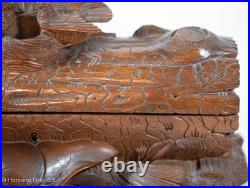 Stunning Antique Black Forest Carved Box, Tree Log with Birds Nest and Foliage Stunning Antique Black Forest Carved Box, Tree Log with Birds Nest and Foliage