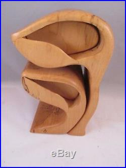 Stunning Artisan Carved Olive Wood Sculpture. 2 Drawer Box By Jerry Meyer. NR
