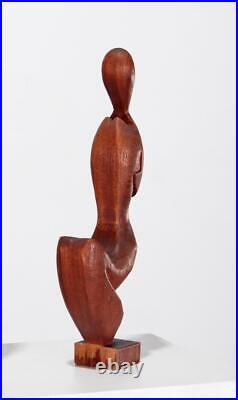 Stylized Modernist Carved Wood Sculpture Female 19 Vintage