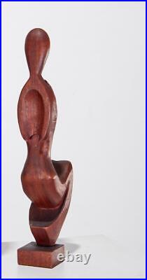 Stylized Modernist Carved Wood Sculpture Female 19 Vintage