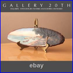 Superb! Antique Harbor Painting Wood Carving! Vtg Orig. Art Oil Sculpture Beach