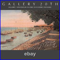 Superb! Antique Harbor Painting Wood Carving! Vtg Orig. Art Oil Sculpture Beach