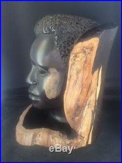 Superb Makonde African Ebony Wood Carving Sculpture Carved Head Face Statue