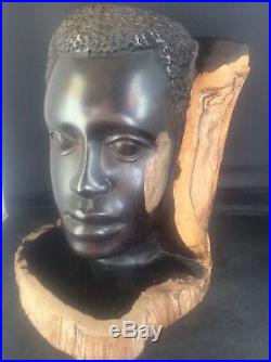 Superb Makonde African Ebony Wood Carving Sculpture Carved Head Face Statue