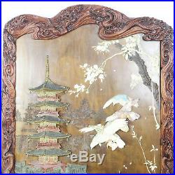 Superbly Carved Antique Japanese 3 Panel Folding Screen, 85 wide, 78 Tall