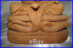 Superbly-Carved Chinese Asian Tibetan Wood Sculpture Buddha Monk & Cobra