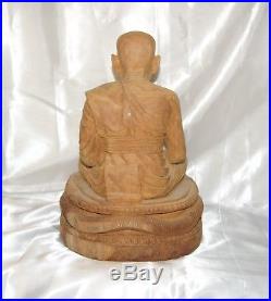Superbly-Carved Chinese Asian Tibetan Wood Sculpture Buddha Monk & Cobra