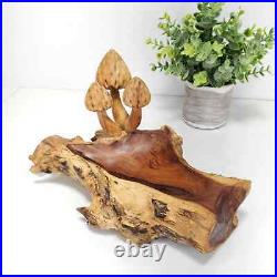 TEAK MUSHROOM BOWL log, Wooden Mushroom Sculpture, Teak Wood Mushrooms