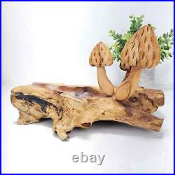 TEAK MUSHROOM BOWL log, Wooden Mushroom Sculpture, Teak Wood Mushrooms