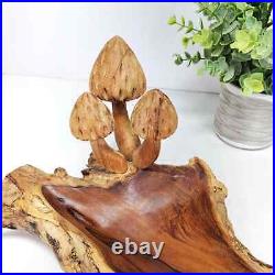 TEAK MUSHROOM BOWL log, Wooden Mushroom Sculpture, Teak Wood Mushrooms