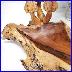 TEAK MUSHROOM BOWL log, Wooden Mushroom Sculpture, Teak Wood Mushrooms