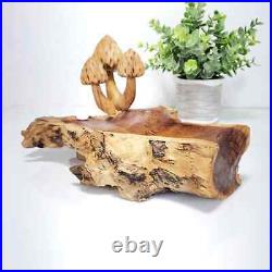 TEAK MUSHROOM BOWL log, Wooden Mushroom Sculpture, Teak Wood Mushrooms