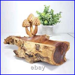 TEAK MUSHROOM BOWL log, Wooden Mushroom Sculpture, Teak Wood Mushrooms