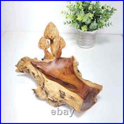 TEAK MUSHROOM BOWL log, Wooden Mushroom Sculpture, Teak Wood Mushrooms