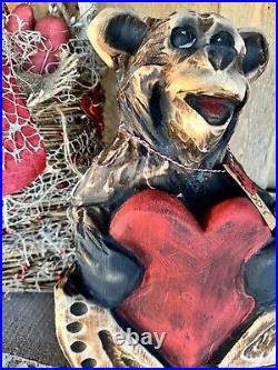 TEDDY The Chainsaw Carved Rustic Wood Heart Bear