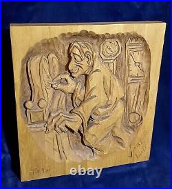 TIC TAC CLOCKS Bas Relief Wood Carving Sculpture Signed Jacques Lisee 1982 CA