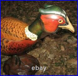 TOM TABER Wood Carved Ringneck Pheasant Signed Early Decoy Sculpture Statue