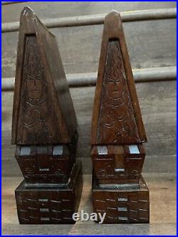 TWO Primitive Osrik Bure Kalou Fijian Spirit House Hand Carved Wood Sculptures