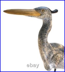 Tall Vintage Sculpture Wooden Heron Hand Carved By BOB CARNEY signed Large