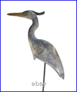 Tall Vintage Sculpture Wooden Heron Hand Carved By BOB CARNEY signed Large