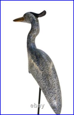 Tall Vintage Sculpture Wooden Heron Hand Carved By BOB CARNEY signed Large