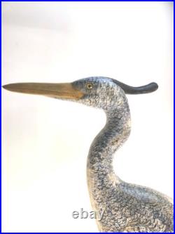 Tall Vintage Sculpture Wooden Heron Hand Carved By BOB CARNEY signed Large