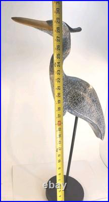 Tall Vintage Sculpture Wooden Heron Hand Carved By BOB CARNEY signed Large
