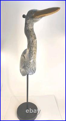 Tall Vintage Sculpture Wooden Heron Hand Carved By BOB CARNEY signed Large