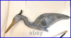 Tall Vintage Sculpture Wooden Heron Hand Carved By BOB CARNEY signed Large