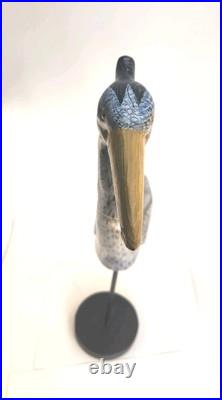 Tall Vintage Sculpture Wooden Heron Hand Carved By BOB CARNEY signed Large