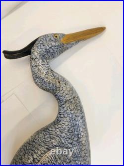 Tall Vintage Sculpture Wooden Heron Hand Carved By BOB CARNEY signed Large