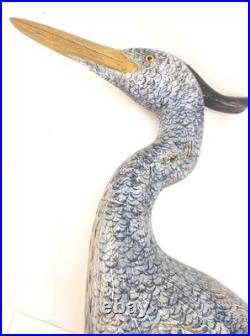 Tall Vintage Sculpture Wooden Heron Hand Carved By BOB CARNEY signed Large
