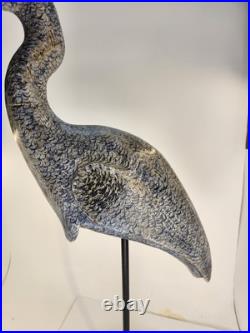 Tall Vintage Sculpture Wooden Heron Hand Carved By BOB CARNEY signed Large