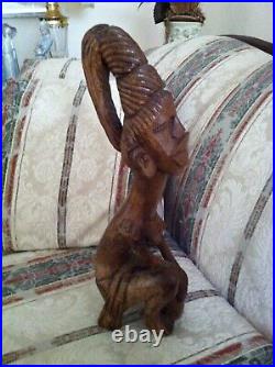 Tall Wood Carving Tribal Woman Baguio Philippines Folk Art Handmade