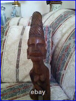 Tall Wood Carving Tribal Woman Baguio Philippines Folk Art Handmade